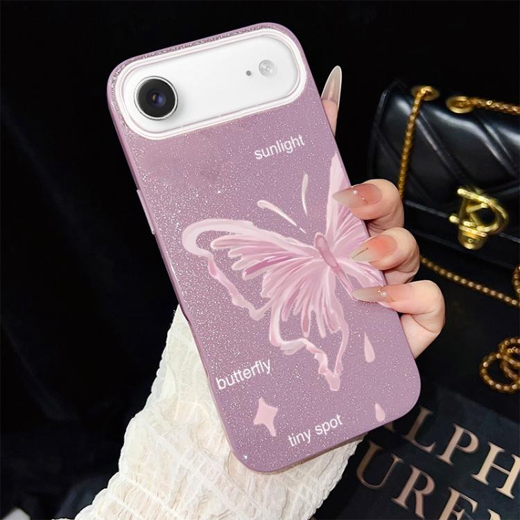 For iPhone Air Pink Stars Butterfly Pattern IMD Glitter PC Hybrid TPU Phone Case