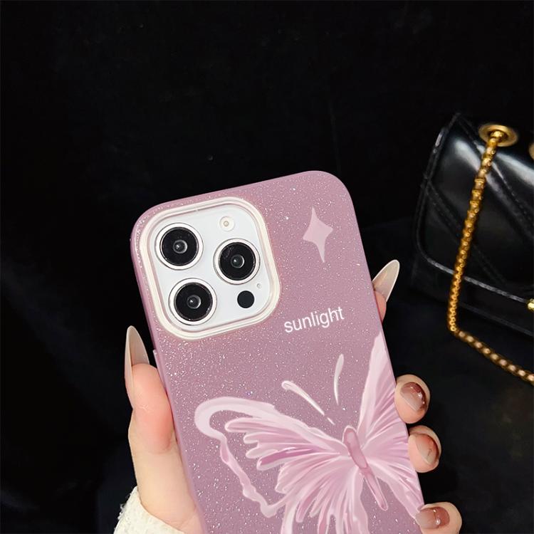 For iPhone 6 Plus / 6s Plus Pink Stars Butterfly Pattern IMD Glitter PC Hybrid TPU Phone Case