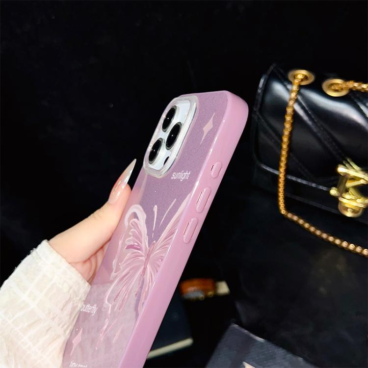 For iPhone 6 Plus / 6s Plus Pink Stars Butterfly Pattern IMD Glitter PC Hybrid TPU Phone Case