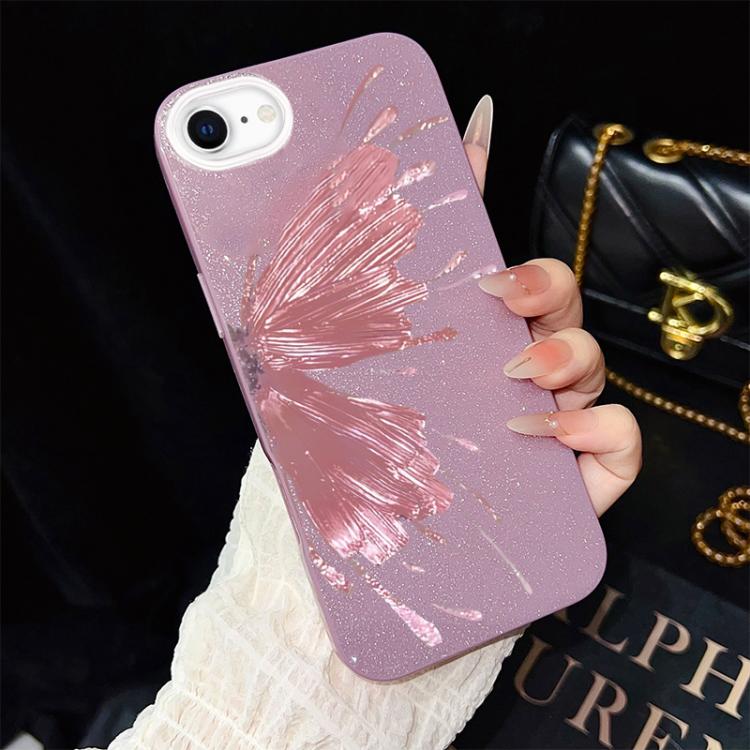 For iPhone SE 2022 / SE 2020 Half Butterfly Pattern IMD Glitter PC Hybrid TPU Phone Case