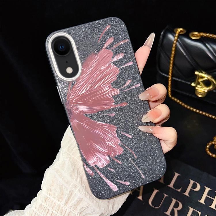 For iPhone XR Half Butterfly Pattern IMD Glitter PC Hybrid TPU Phone Case