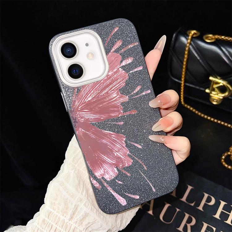 For iPhone 11 Half Butterfly Pattern IMD Glitter PC Hybrid TPU Phone Case