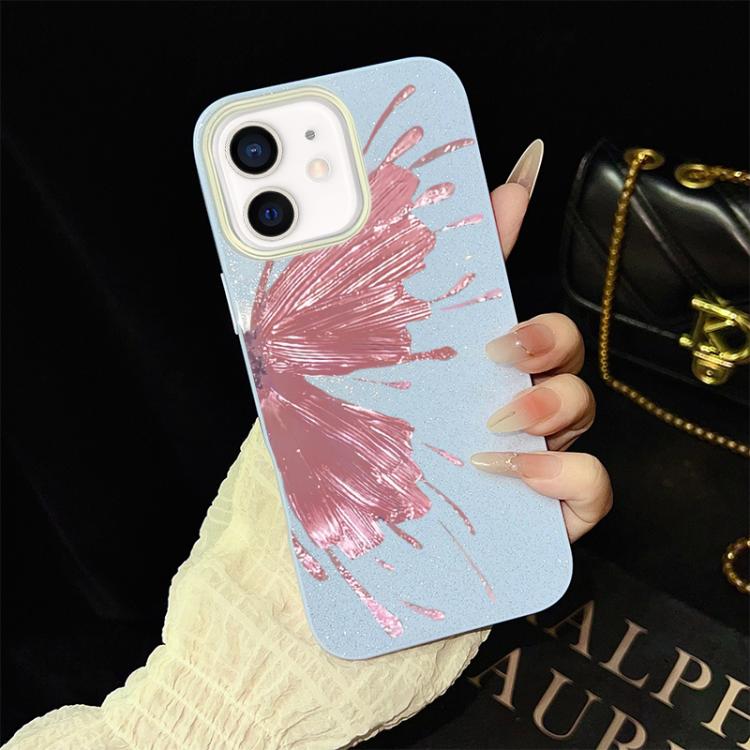 For iPhone 12 Half Butterfly Pattern IMD Glitter PC Hybrid TPU Phone Case