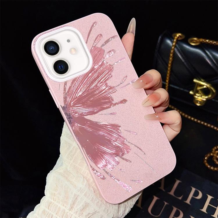For iPhone 12 Half Butterfly Pattern IMD Glitter PC Hybrid TPU Phone Case