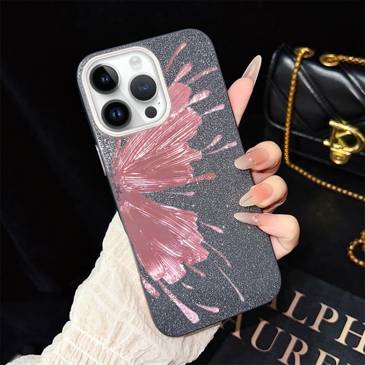 For iPhone 12 Pro Half Butterfly Pattern IMD Glitter PC Hybrid TPU Phone Case