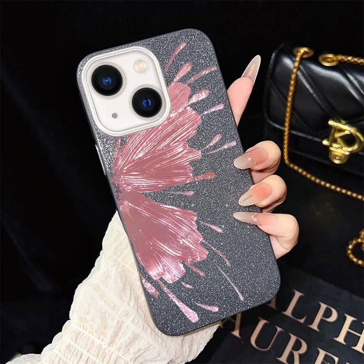 For iPhone 13 Half Butterfly Pattern IMD Glitter PC Hybrid TPU Phone Case