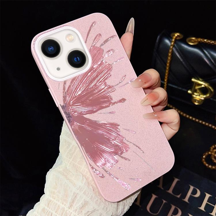 For iPhone 13 Half Butterfly Pattern IMD Glitter PC Hybrid TPU Phone Case