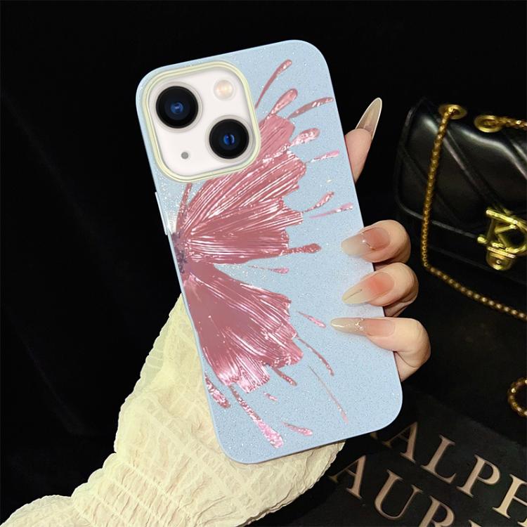 For iPhone 14 Half Butterfly Pattern IMD Glitter PC Hybrid TPU Phone Case
