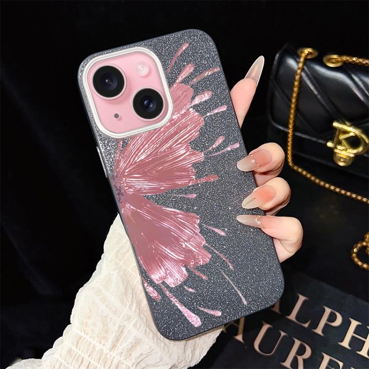 For iPhone 15 Plus Half Butterfly Pattern IMD Glitter PC Hybrid TPU Phone Case