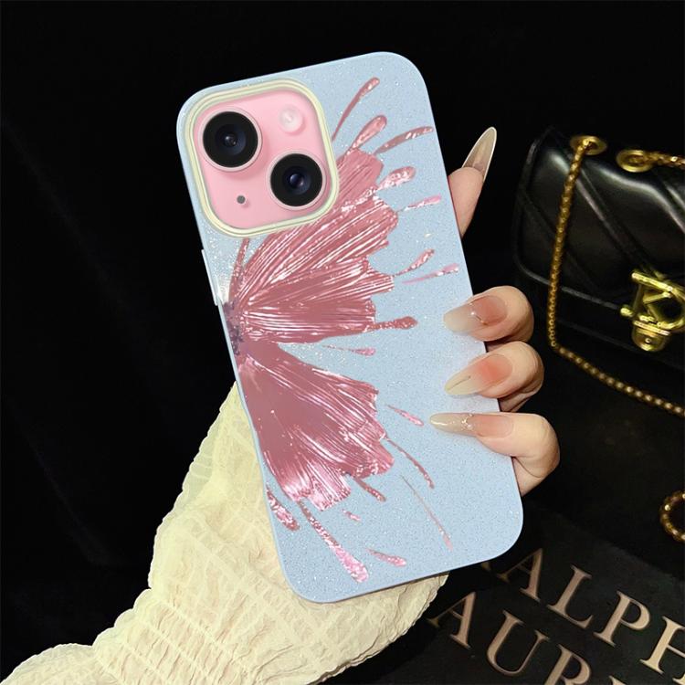 For iPhone 15 Plus Half Butterfly Pattern IMD Glitter PC Hybrid TPU Phone Case