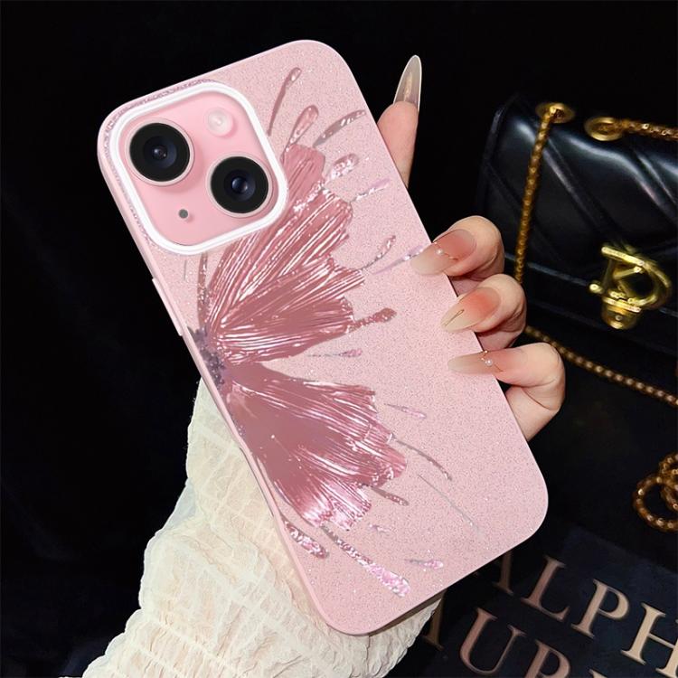 For iPhone 15 Plus Half Butterfly Pattern IMD Glitter PC Hybrid TPU Phone Case