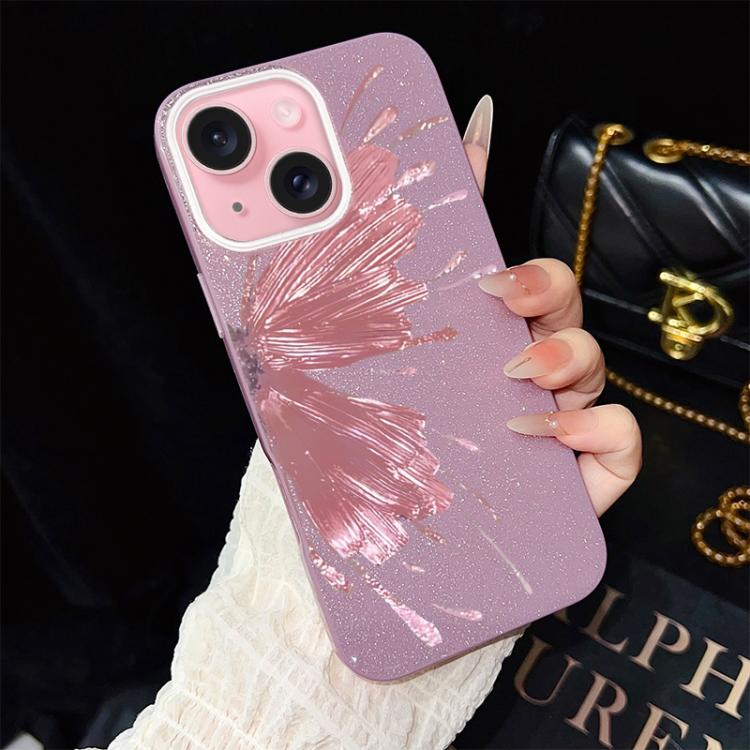 For iPhone 15 Plus Half Butterfly Pattern IMD Glitter PC Hybrid TPU Phone Case