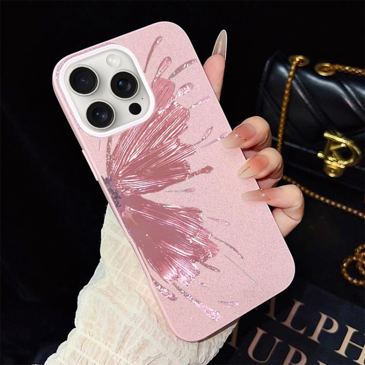 For iPhone 15 Pro Half Butterfly Pattern IMD Glitter PC Hybrid TPU Phone Case