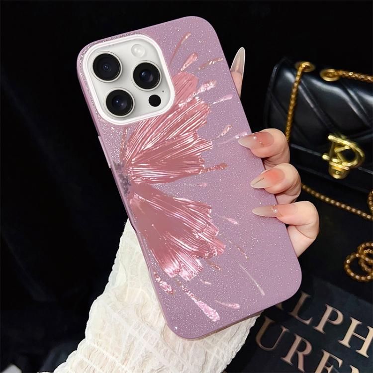 For iPhone 15 Pro Half Butterfly Pattern IMD Glitter PC Hybrid TPU Phone Case
