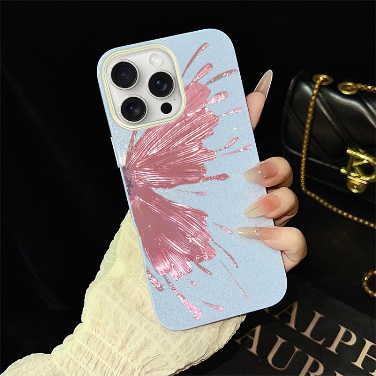 For iPhone 15 Pro Max Half Butterfly Pattern IMD Glitter PC Hybrid TPU Phone Case