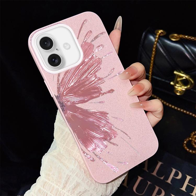 For iPhone 16 Half Butterfly Pattern IMD Glitter PC Hybrid TPU Phone Case