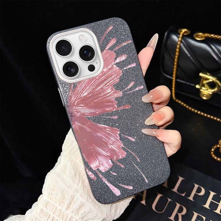 For iPhone 16 Pro Max Half Butterfly Pattern IMD Glitter PC Hybrid TPU Phone Case