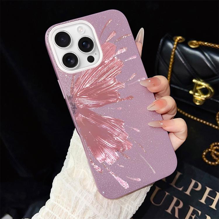 For iPhone 16 Pro Max Half Butterfly Pattern IMD Glitter PC Hybrid TPU Phone Case