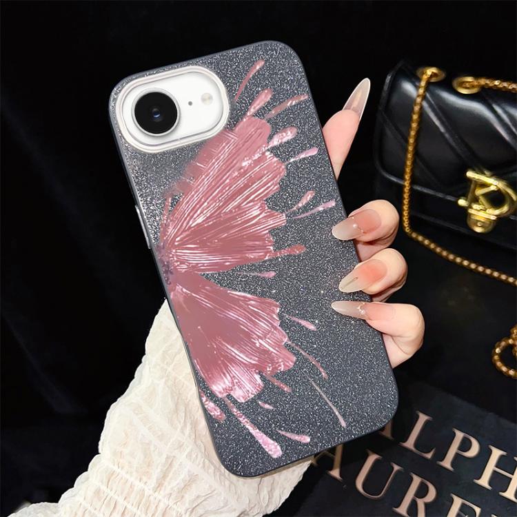 For iPhone 17e / 16e Half Butterfly Pattern IMD Glitter PC Hybrid TPU Phone Case