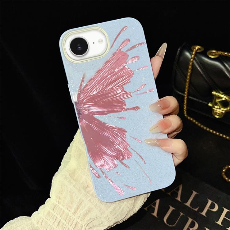 For iPhone 17e / 16e Half Butterfly Pattern IMD Glitter PC Hybrid TPU Phone Case