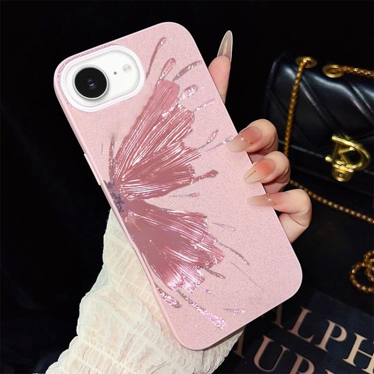 For iPhone 17e / 16e Half Butterfly Pattern IMD Glitter PC Hybrid TPU Phone Case