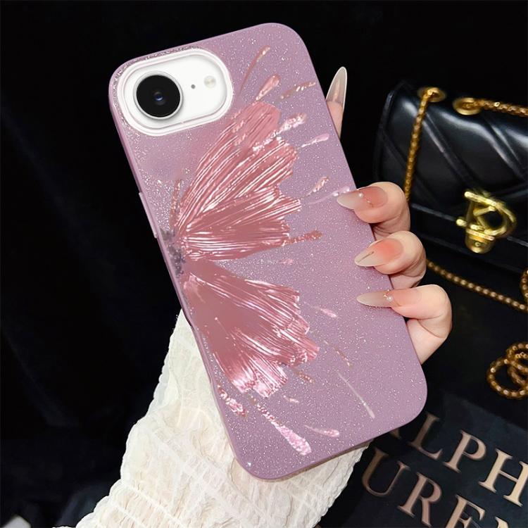 For iPhone 17e / 16e Half Butterfly Pattern IMD Glitter PC Hybrid TPU Phone Case