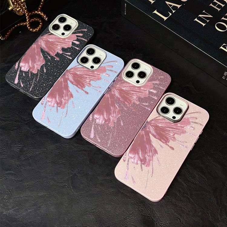 For iPhone 12 Pro Half Butterfly Pattern IMD Glitter PC Hybrid TPU Phone Case