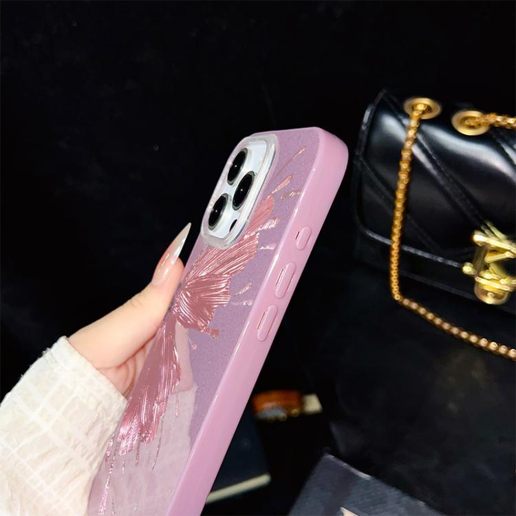 For iPhone 15 Pro Half Butterfly Pattern IMD Glitter PC Hybrid TPU Phone Case
