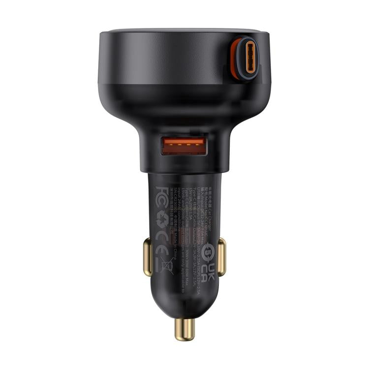 Baseus Enjoyment Pro 60W USB-A Port Car Charger with Type-C Retractable Cable - Black