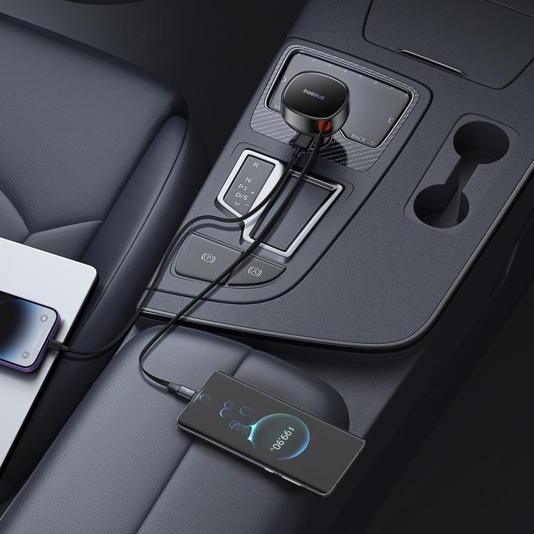 Baseus Enjoyment Pro 60W USB-A Port Car Charger with Type-C Retractable Cable - Black