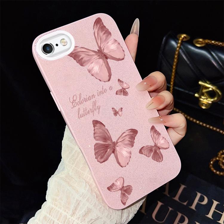 For iPhone 6 / 6s Dreamy Butterflies Pattern IMD Glitter PC Hybrid TPU Phone Case