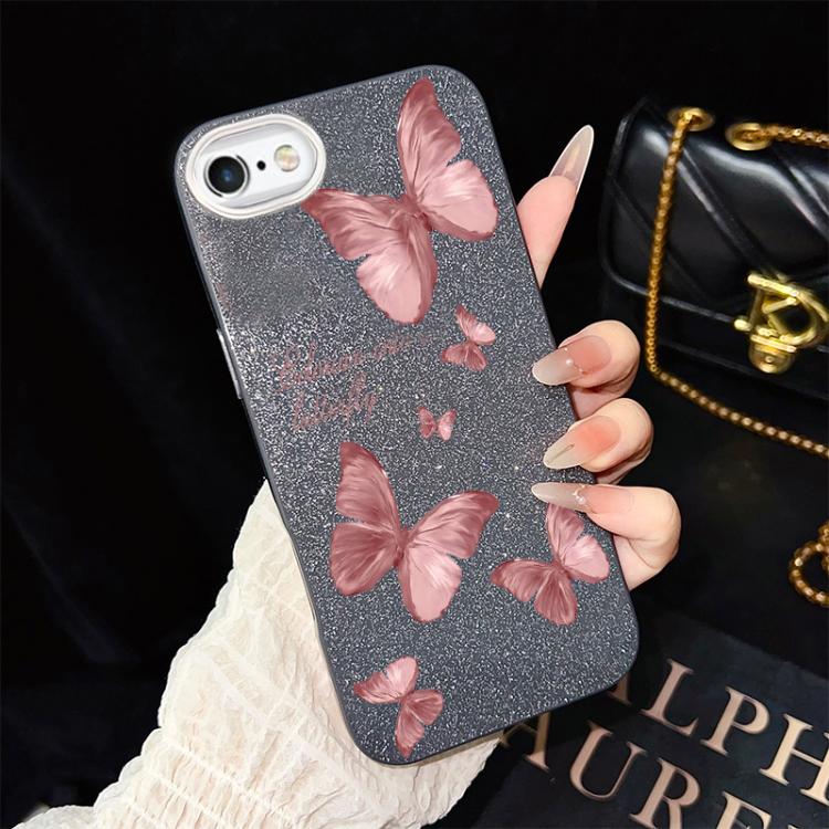 For iPhone 6 Plus / 6s Plus Dreamy Butterflies Pattern IMD Glitter PC Hybrid TPU Phone Case