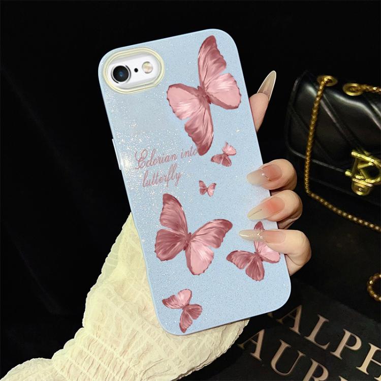 For iPhone 6 Plus / 6s Plus Dreamy Butterflies Pattern IMD Glitter PC Hybrid TPU Phone Case