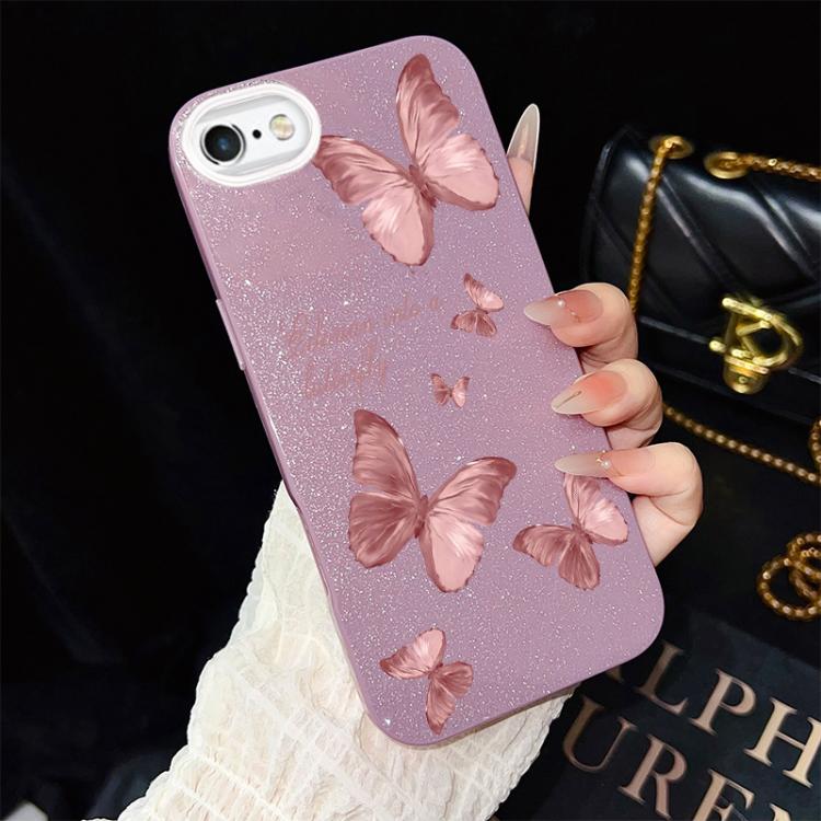 For iPhone 6 Plus / 6s Plus Dreamy Butterflies Pattern IMD Glitter PC Hybrid TPU Phone Case