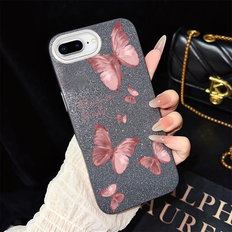 For iPhone 8 Plus / 7 Plus Dreamy Butterflies Pattern IMD Glitter PC Hybrid TPU Phone Case