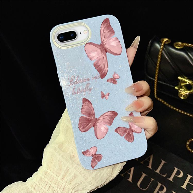 For iPhone 8 Plus / 7 Plus Dreamy Butterflies Pattern IMD Glitter PC Hybrid TPU Phone Case