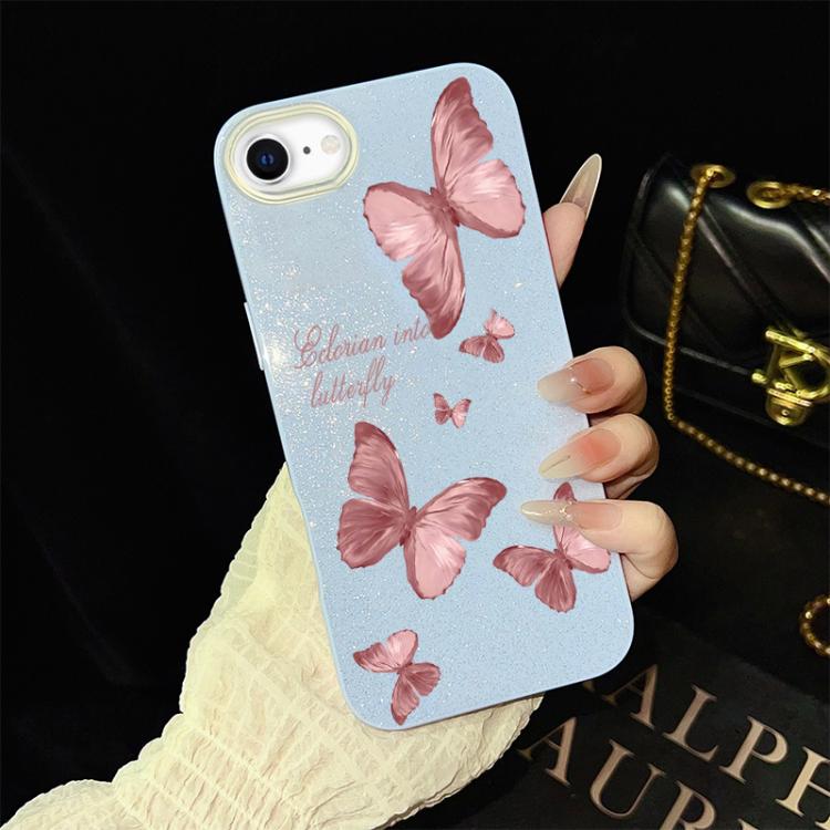 For iPhone SE 2022 / SE 2020 Dreamy Butterflies Pattern IMD Glitter PC Hybrid TPU Phone Case