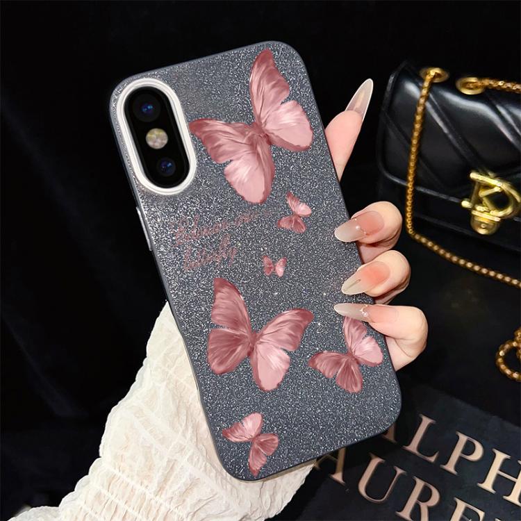For iPhone XS / X Dreamy Butterflies Pattern IMD Glitter PC Hybrid TPU Phone Case