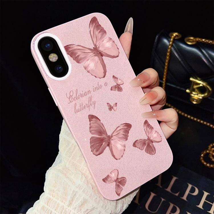 For iPhone XS / X Dreamy Butterflies Pattern IMD Glitter PC Hybrid TPU Phone Case