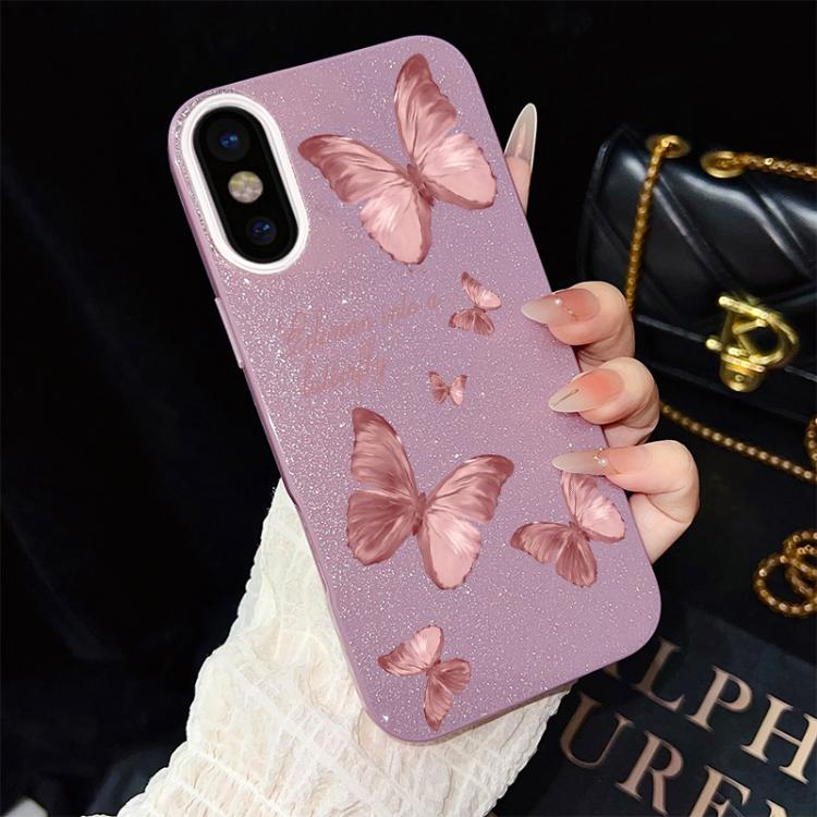 For iPhone XS / X Dreamy Butterflies Pattern IMD Glitter PC Hybrid TPU Phone Case