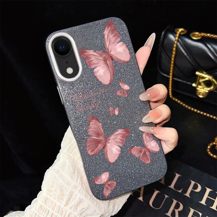 For iPhone XR Dreamy Butterflies Pattern IMD Glitter PC Hybrid TPU Phone Case