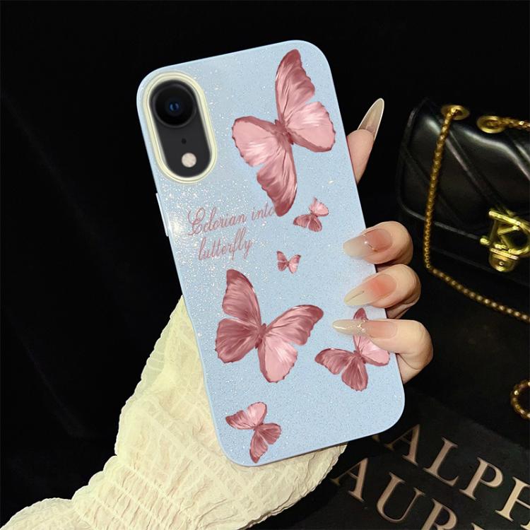 For iPhone XR Dreamy Butterflies Pattern IMD Glitter PC Hybrid TPU Phone Case