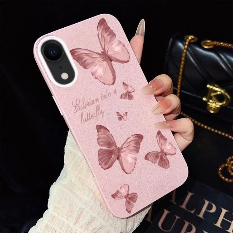 For iPhone XR Dreamy Butterflies Pattern IMD Glitter PC Hybrid TPU Phone Case