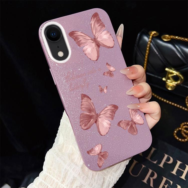 For iPhone XR Dreamy Butterflies Pattern IMD Glitter PC Hybrid TPU Phone Case