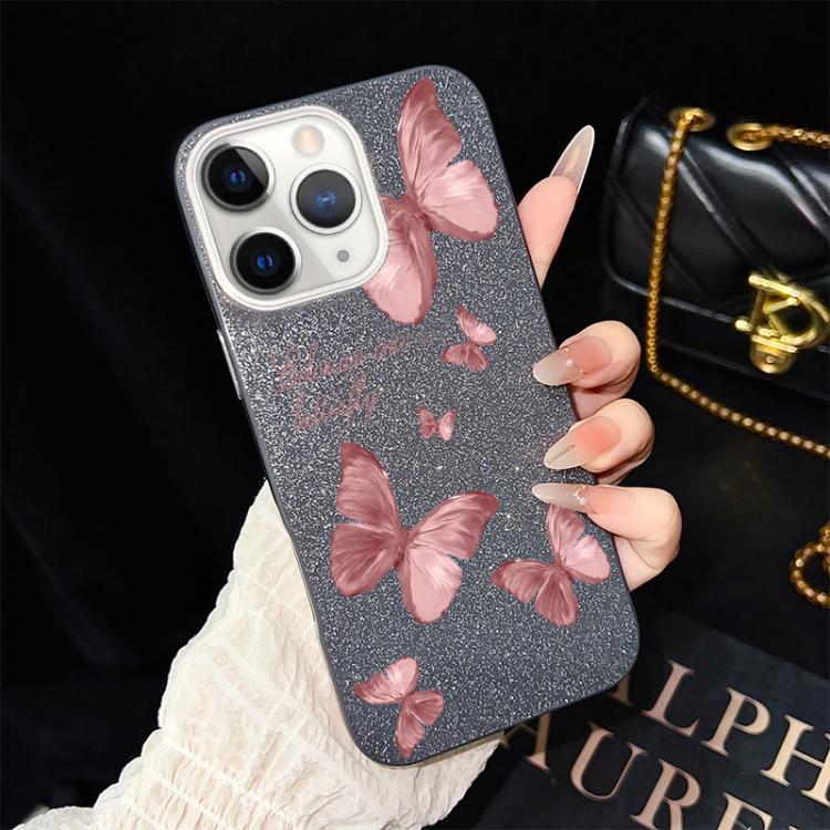 For iPhone 11 Pro Max Dreamy Butterflies Pattern IMD Glitter PC Hybrid TPU Phone Case