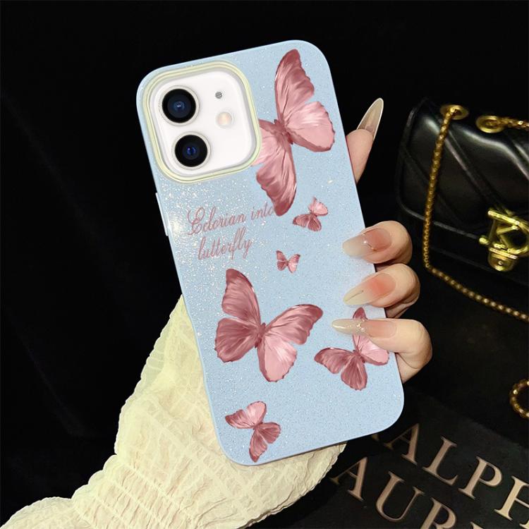 For iPhone 12 Dreamy Butterflies Pattern IMD Glitter PC Hybrid TPU Phone Case