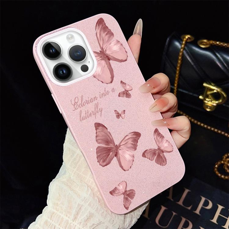 For iPhone 13 Pro Dreamy Butterflies Pattern IMD Glitter PC Hybrid TPU Phone Case