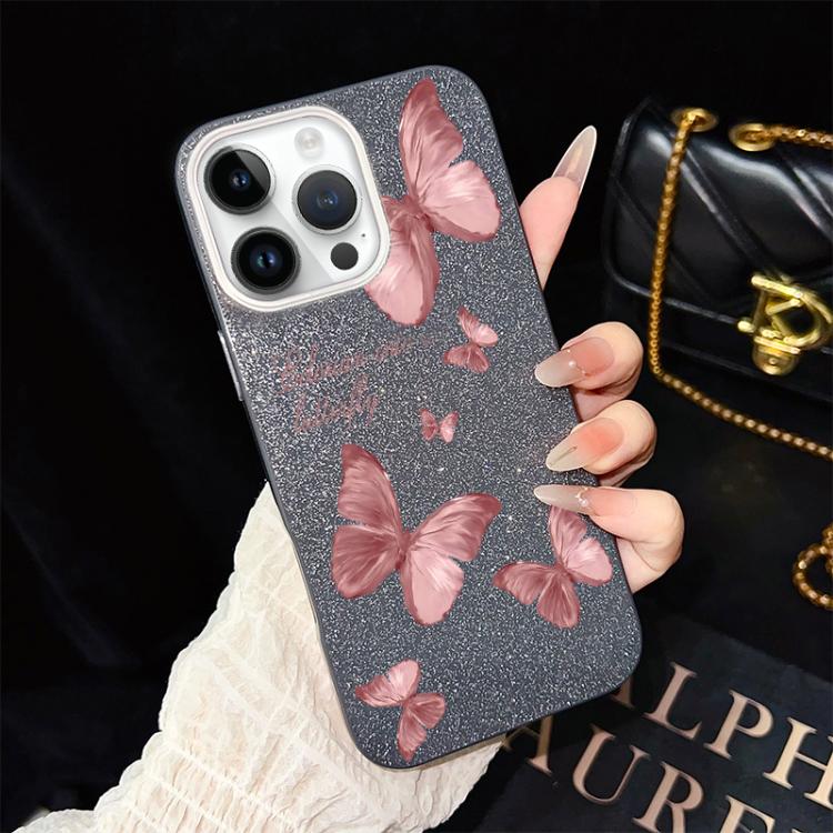 For iPhone 13 Pro Max Dreamy Butterflies Pattern IMD Glitter PC Hybrid TPU Phone Case