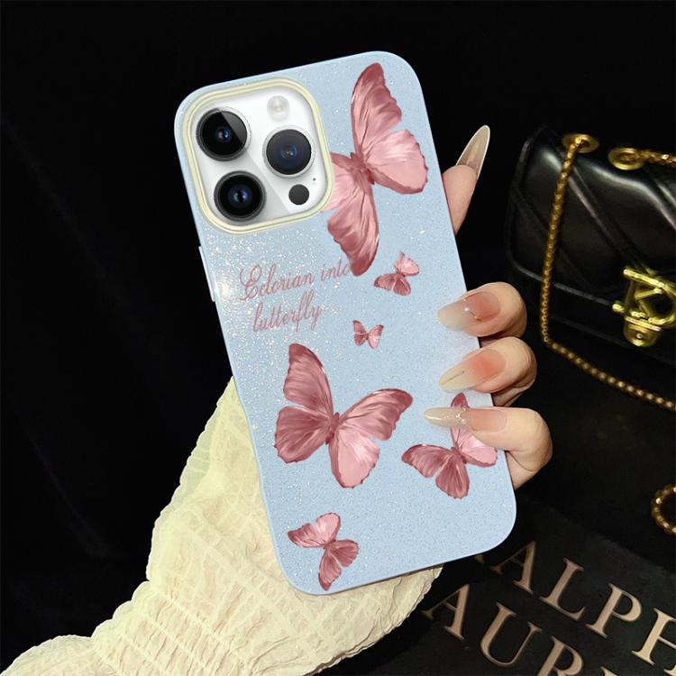 For iPhone 14 Pro Dreamy Butterflies Pattern IMD Glitter PC Hybrid TPU Phone Case