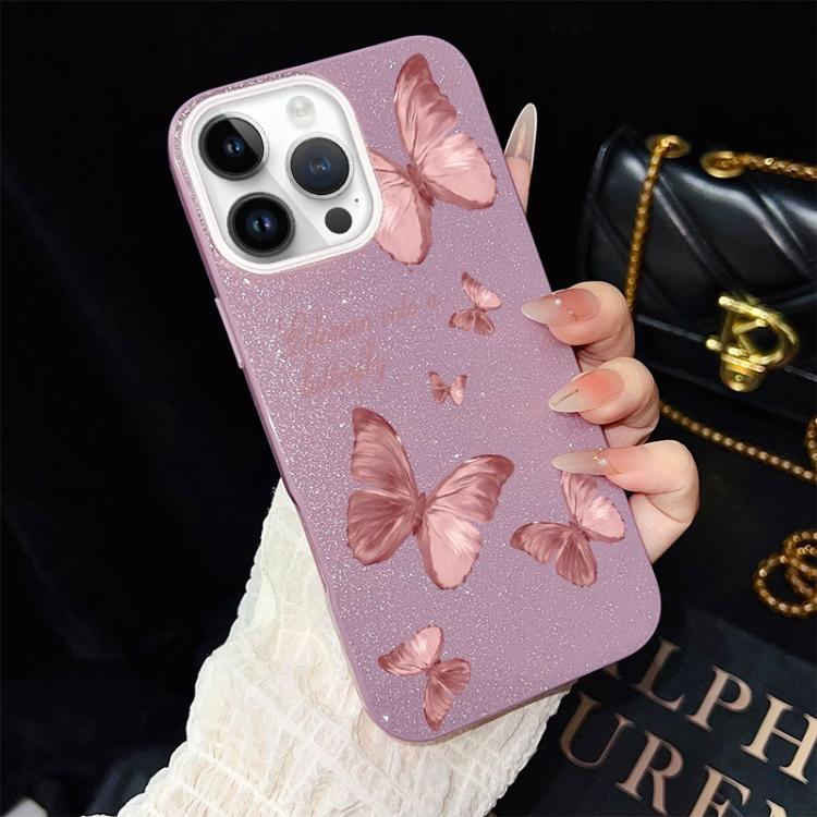 For iPhone 14 Pro Dreamy Butterflies Pattern IMD Glitter PC Hybrid TPU Phone Case